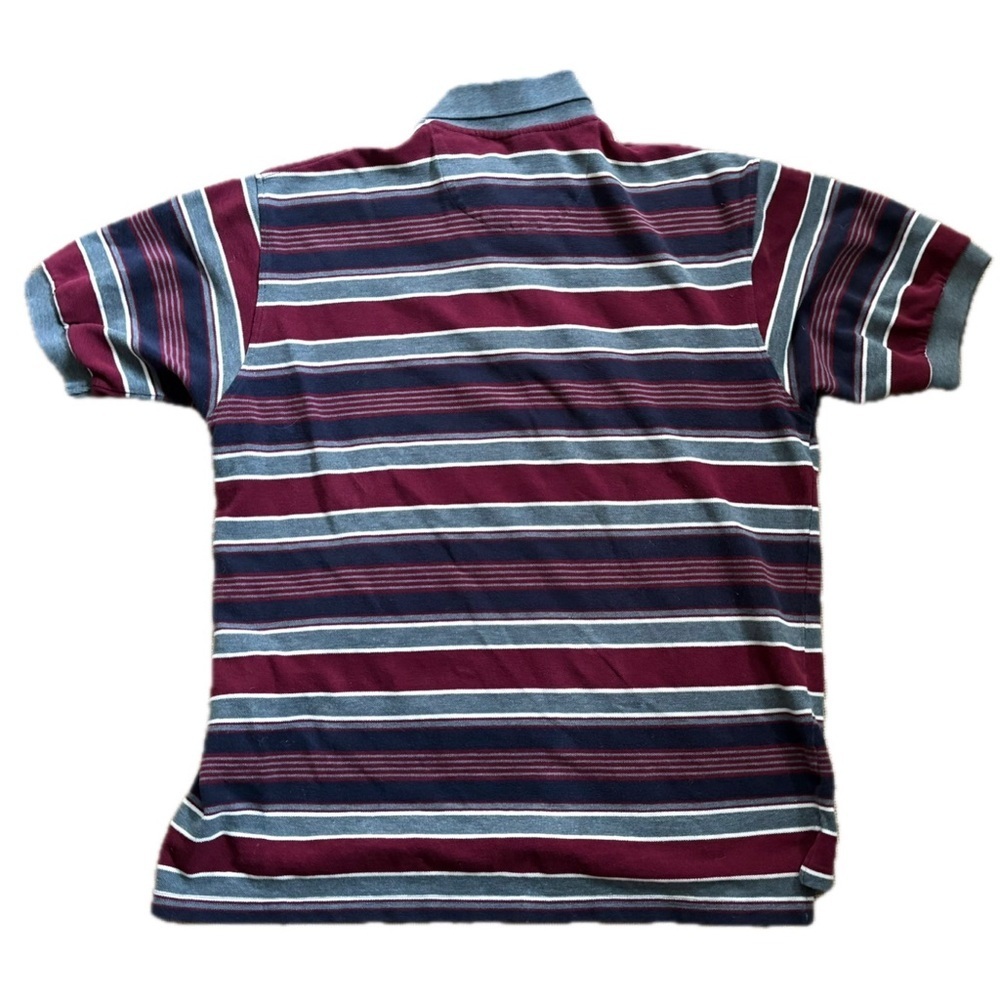 Vintage Hunt Club Gran Tour Striped Polo Shirt Sz Large Burgundy Navy Blue Gray - Picture 3 of 5